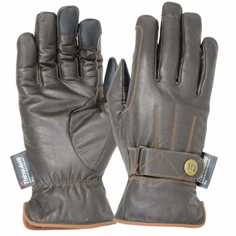 Hy5 Thinsulate Leather Winter Riding Glove - Dark Brown/Tan-1
